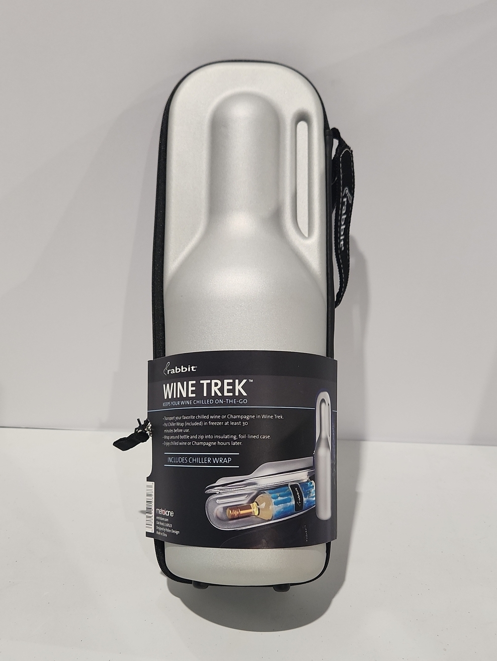 Rabbit Wine Trek Bottle Cooler Carrier Travel Picnic Silver NWT